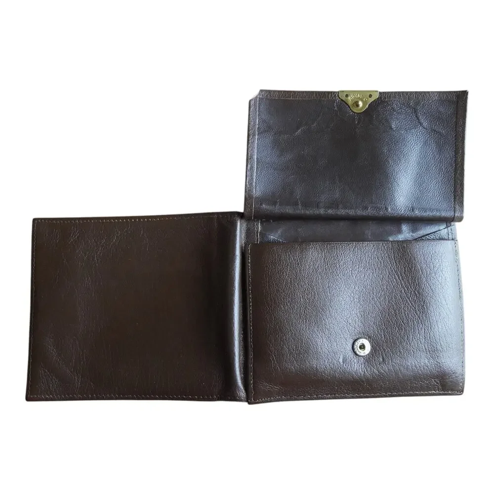 Vintage PRYM-O Brown Leather Wallet Accordion Coin Purse Bifold Snap Closure